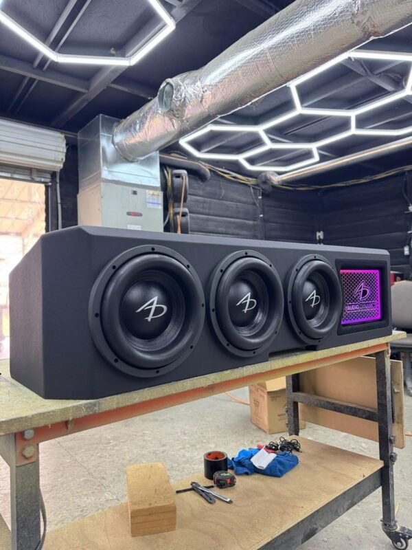Custom RAM Truck Under-Seat Subwoofer Enclosure with Illuminated LED Logo Panel