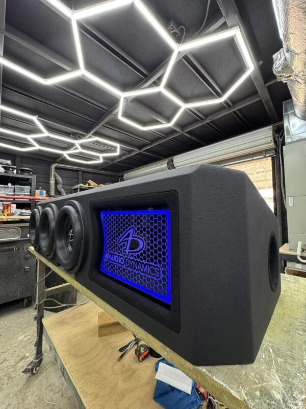 Custom RAM Truck Under-Seat Subwoofer Enclosure with Illuminated LED Logo Panel