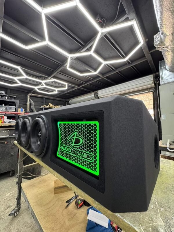 Custom RAM Truck Under-Seat Subwoofer Enclosure with Illuminated LED Logo Panel