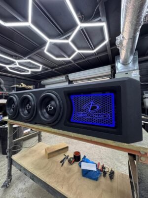 Custom RAM Truck Under-Seat Subwoofer Enclosure with Illuminated LED Logo Panel