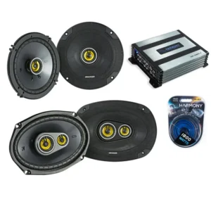 HA-A400.4 Alloy 4-Channel 800W Speaker Sub Amp, Kicker 46CSC6934 6×9″ 3-Way Range Stereo Speakers and Kicker 46CSS654 6 1/2″ Com